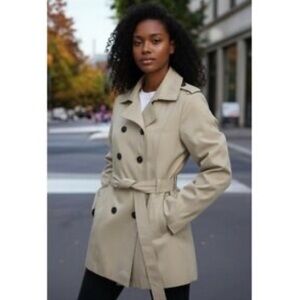 Express Cream Trench Coat with Oversized Buttons-Medium